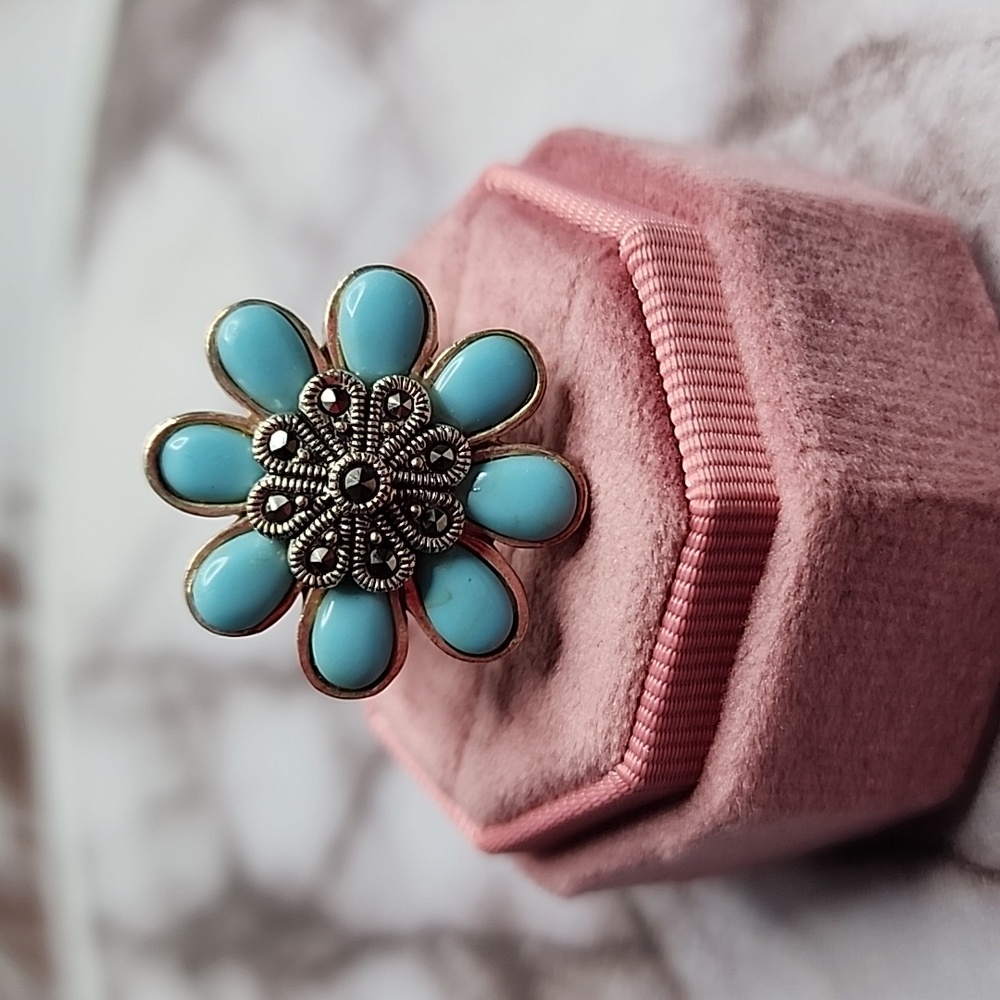 Sterling Silver Turquoise Flower Statement Ring W… - image 3